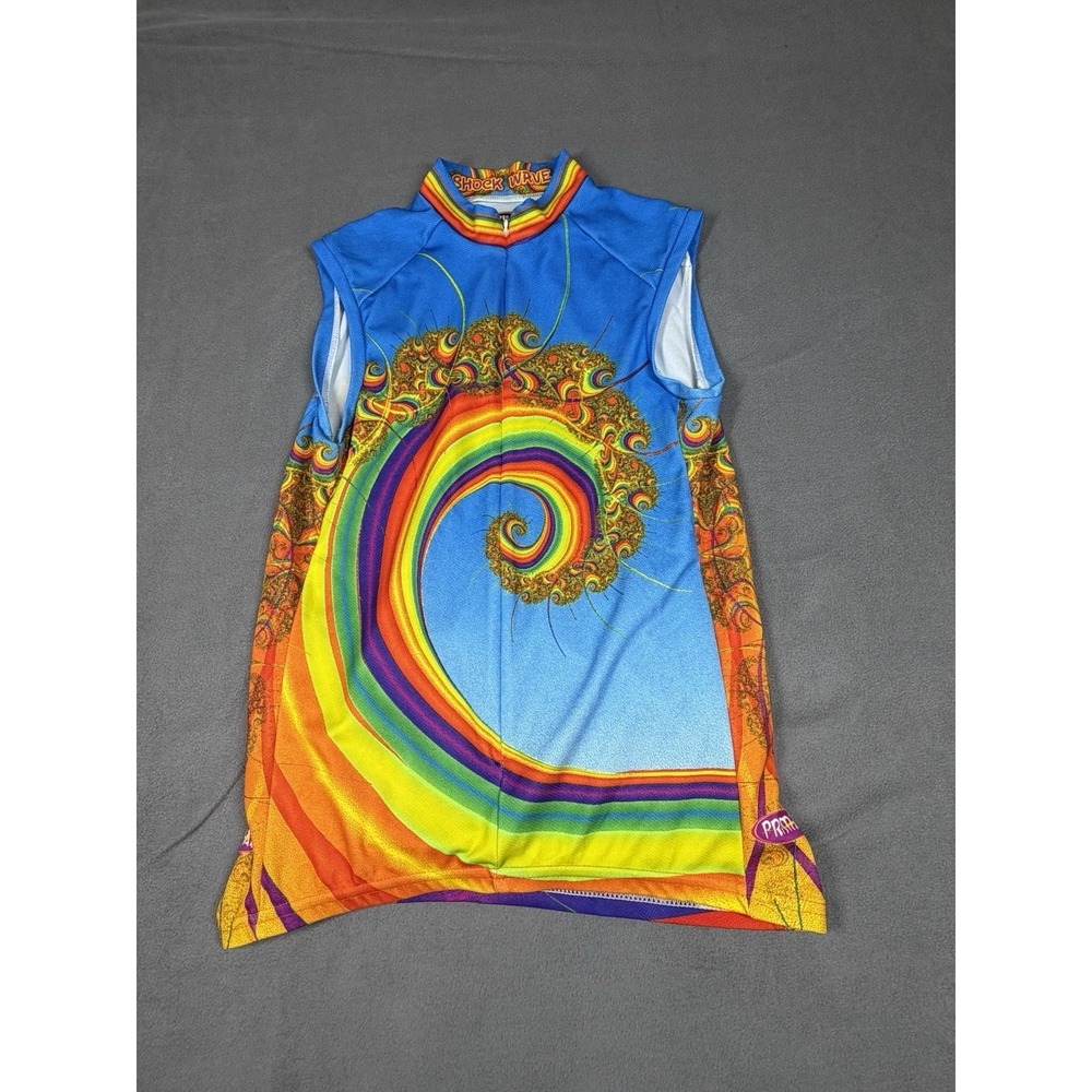 Primal Cycling Jersey Large Multicolor Geometric Short Sleeve Full Zip Wave